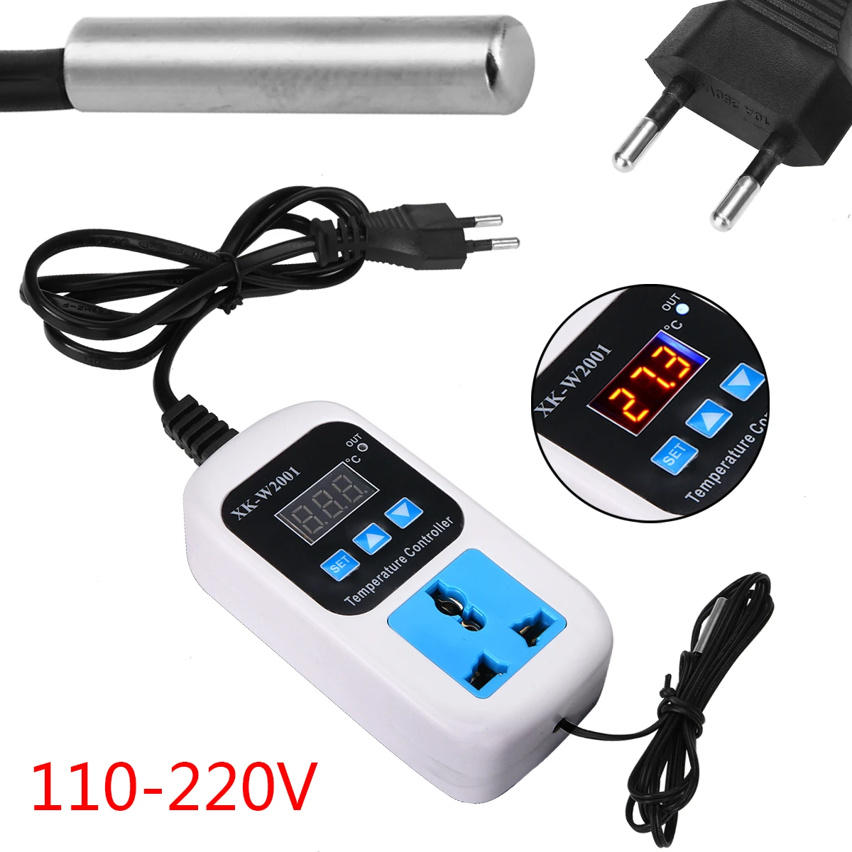 

1500W Temperature Controller VKS-W2001 Electronic Temperature Controller Thermostat Control Switch Probe With EU Plug