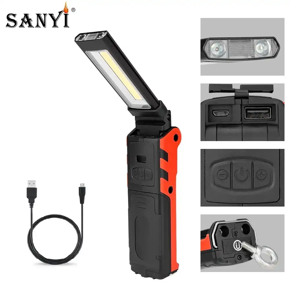 USB Rechargeable Magnetic COB LED Work Light Lamp Folding Inspection Light Torch
