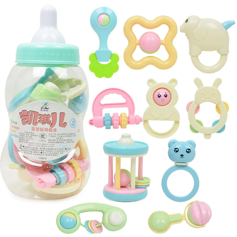 

10pcs Teether Rattle Set with Nursing Bottle Shaking Bell Educational Toy Teether Rattle for Infant Baby