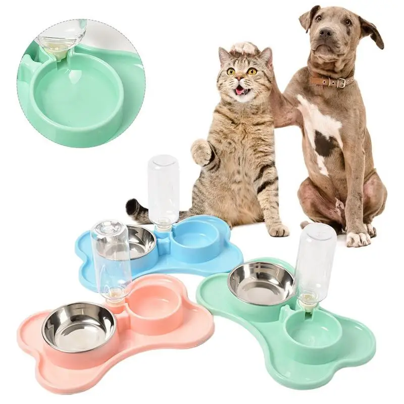 

Pet Dog Cat Automatic Drinking Water Double Bowl Dog Stainless Steel Feeding Bowl Food Bowl Cat Water Glass Bottle Feeding Tray