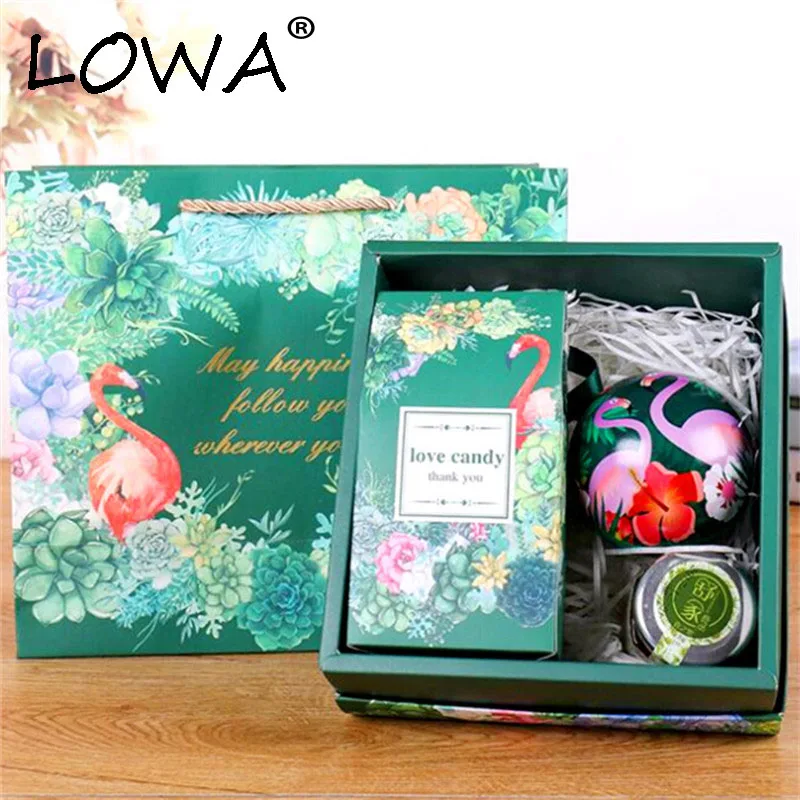 

Flamingo Gift Box Set Wedding Hand Gifts Box Favor Candy Bag Personality Souvenir Party Paper Bags Suit Pack