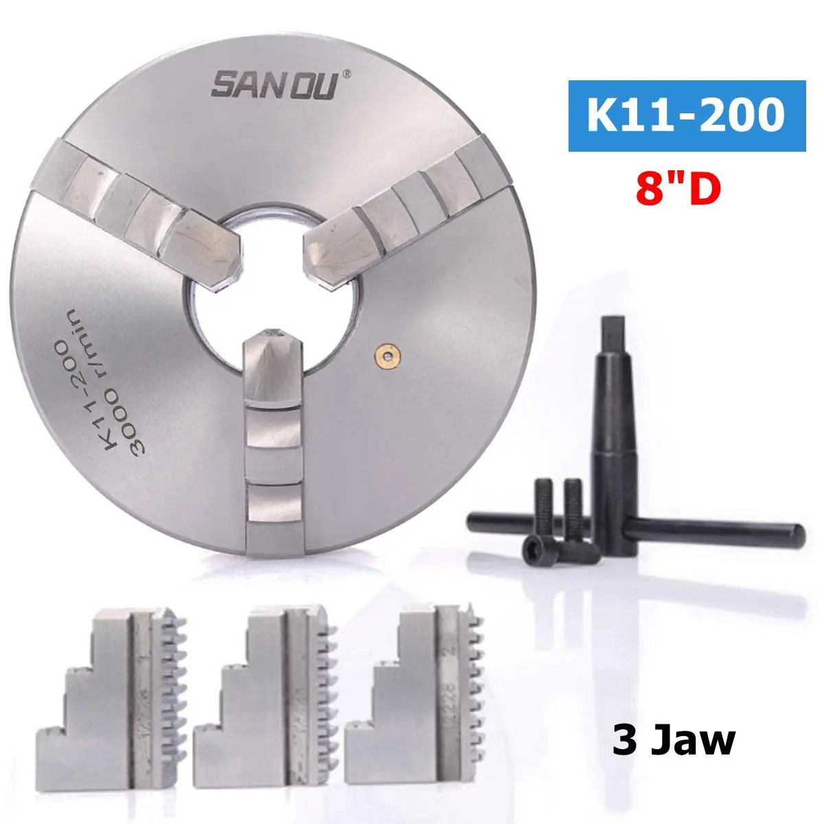 

SANOU K11-200 3 Jaw Self Centering Lathe Chuck Hardened Steel 8 Inch Jaw Chuck