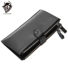 Мужской кошелек из 100% натуральной кожи, черный вместительный винтажный бумажник в стиле ретро(China)