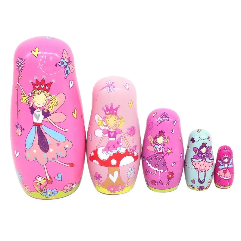 

5PCS Creative Angel Pattern Nesting Dolls Russian Matryoshka Doll Handmade Painted Set Toy Wishing Doll