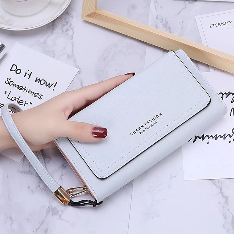

Elegant Women Wallets Leather PU Card Holders Zipper Phone Pouch Cards Wallet Ladies Trifold Purse Wristlets Clutch Money Bag