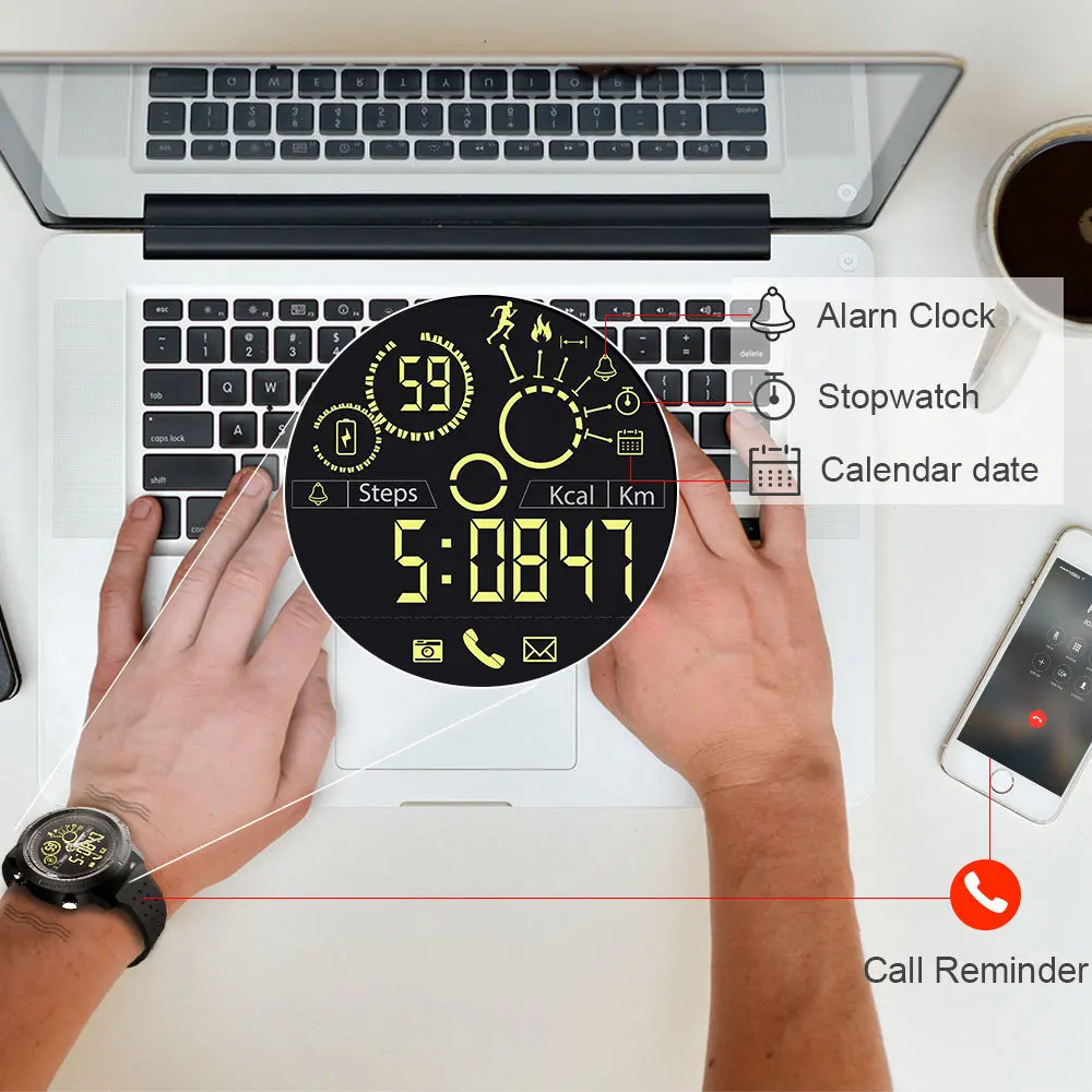 MOKA Pointer Men Smart Watch Sport Bluetooth Waterproof Digital Clock Call Reminder Smartwatch Wearable Devices For ios Android