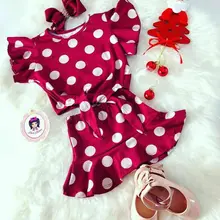 Комплект летней одежды из 2 предметов для маленьких девочек футболка в горошек с оборками и рукавами+ юбка трапециевидной формы милые комплекты принцессы