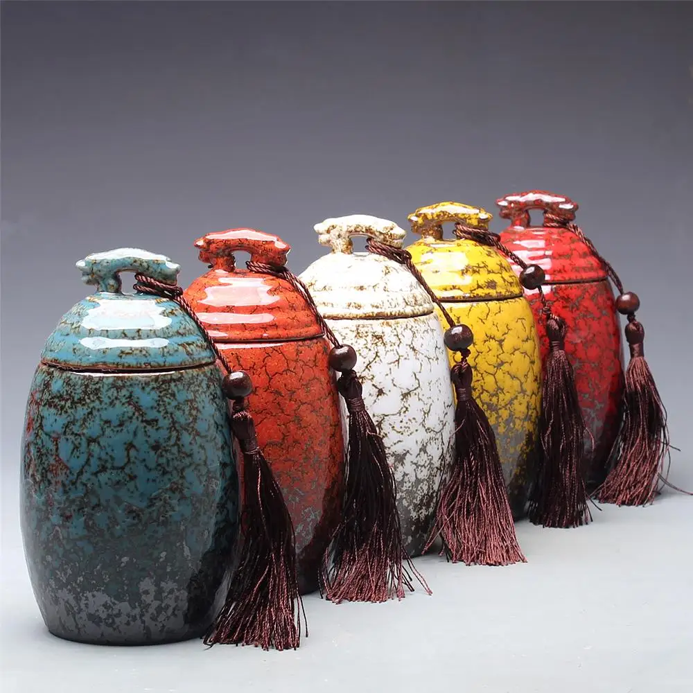 

Double leopard head tea jar caddy storage tank ceramic sealed cans tea pot food cans puer oolong onsale~