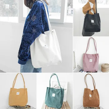 

New Fashion Solid Color Women Shoulder Bag Bucket Eco Handbags Casual Foldable Corduroy Solid Shopping Tote for Ladies~