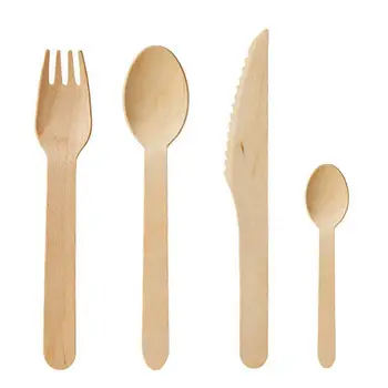 

Disposable wooden tableware 200 pieces - 50x spoons, 50x forks, 50x knives, 50x teaspoons - Durable - 100% natural wood, biode