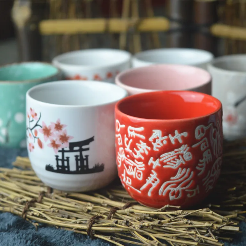 

Japanses sake home ceramic hand painted wine cup soup cup small retro fruit plum white wine yellow warm hot wine cup set