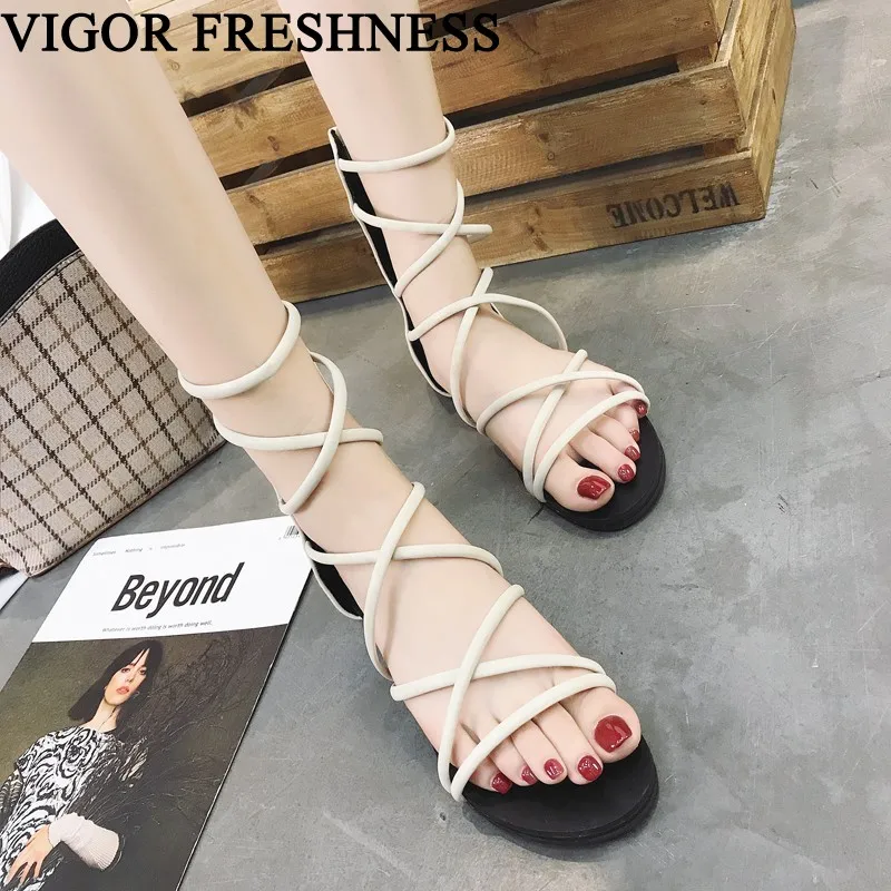 

VIGOR FRESHNESS Summer Shoes Women Sandals Flat Gladiator Shoes Zip Casual lady Sandals Women's Flat Summer Sandals Female WY279