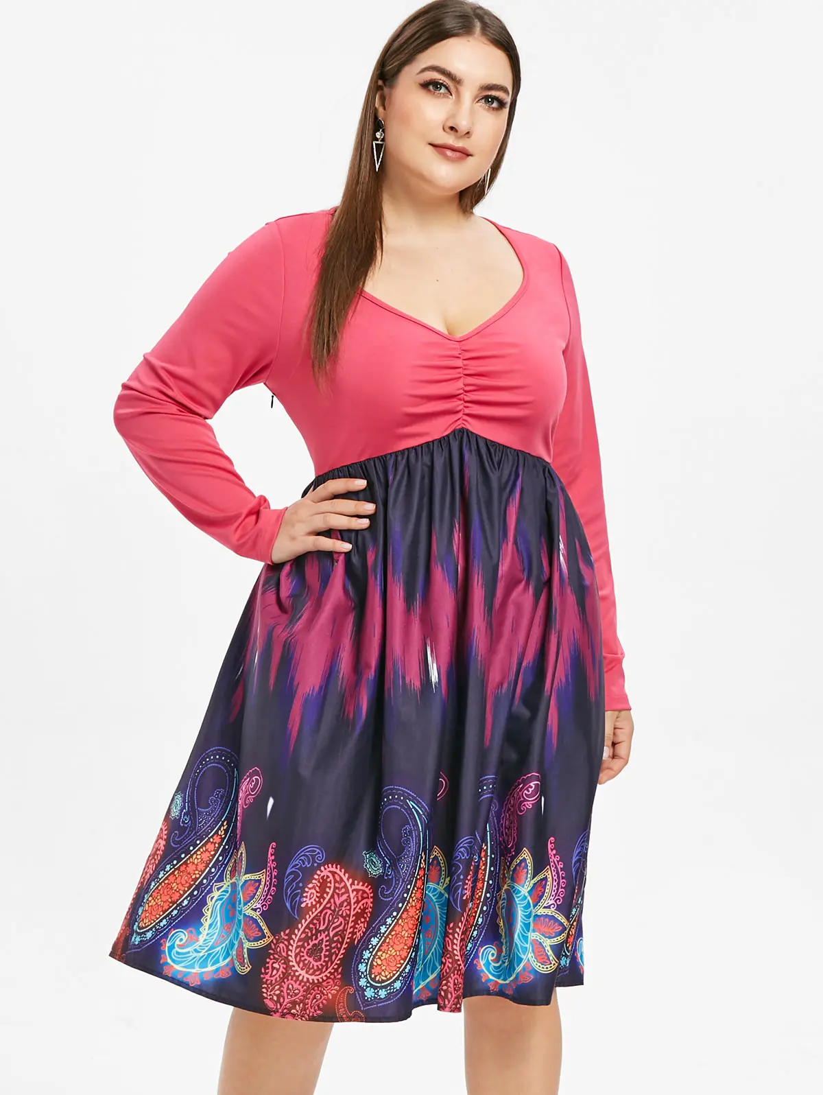 Buy Wipalo Plus Size Paisley Plunge Paisley Print A
