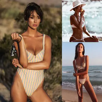 

swimsuit Womens Padded Bra Swimsuit Bathing Suit 2019 New Striped Sleeveless Rompers Sunsuit Clothes