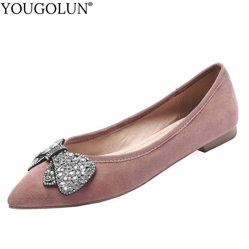 

Women Crystal Leather Loafers Flat Shoes Spring New 2019 Ladies Casual Pointed Toe Flats Fashion Woman Black Pink Bow Shoes C065