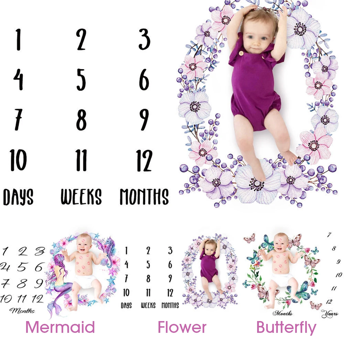 

Newborn baby Blanket photography props Memory Commemorate Girls Boy blanket Growth Shooting Photo Backdrop Cloth Calendar