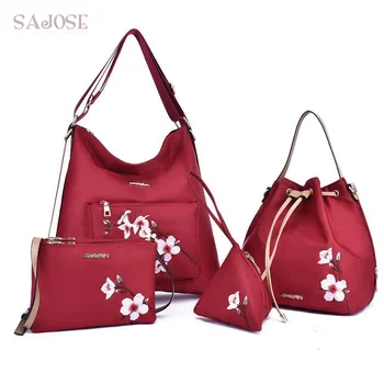 

Fashion Women Bag 4 Set Casual Totes Oxford Designer Brand Composite Handbags Messenger Bags Embroidery Shoulder Bag For Lady