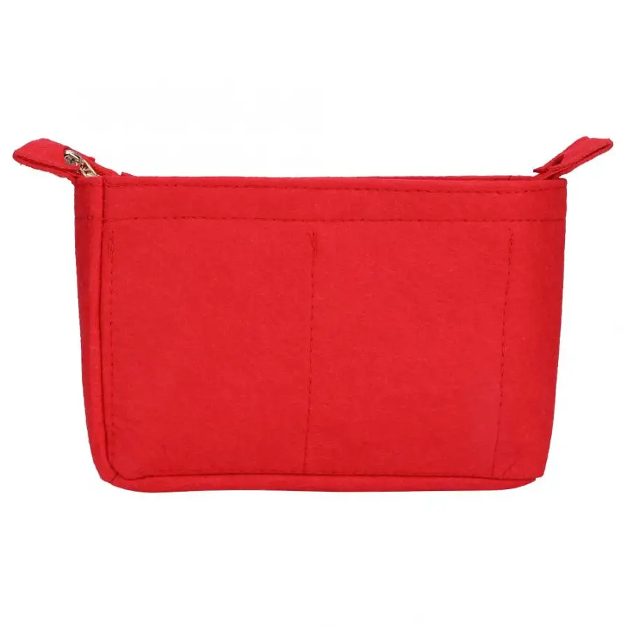 

Portable Red Color Felt Handbag Cosmetic Bag Multipurpose Travel Big Capacity Makeup Storage Organizer