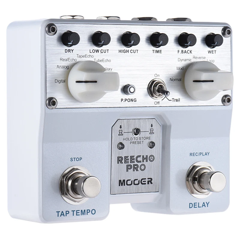 

Mooer Reecho Pro Digital Delay Guitar Effect Pedal Twin Footswitch With 6 Delay Effects Loop Recording (20 Seconds) Function