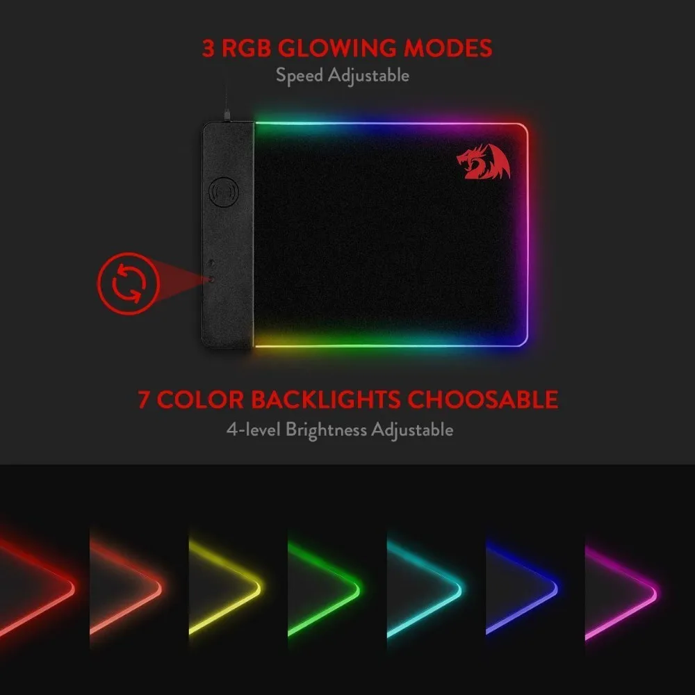 Redragon P025 Qi 10 Вт Беспроводное зарядное устройство Led RGB мышь с подсветкой Pad Xl большой мягкий резиновый игровой коврик для мыши ноутбук Pc Gamer