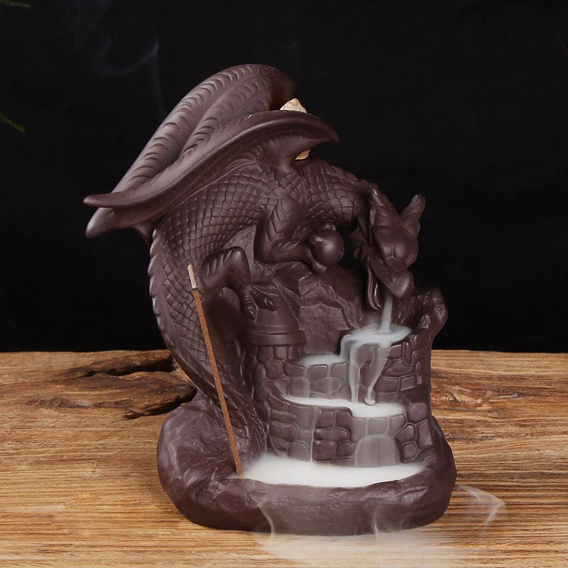 

Backflow Incense Burner Dragon Model Ceramic Incense Smoke Waterfall Back Flow Aroma Incense Burner Censer Holder Home Decor