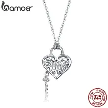 BAMOER, модное серебряное ожерелье с подвеской в виде сердечка из натуральной 925 пробы, женское ожерелье в виде сердца, свадебное украшение для помолвки, воротник SCN321