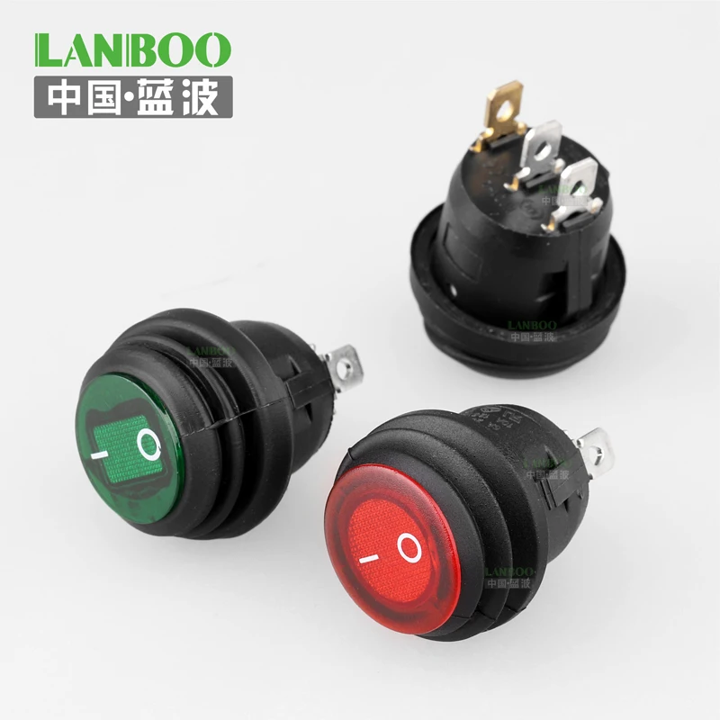 

KCD2 on off 6A/250VAC button switch 3pins waterproof with lamp 12V220V round rocker switch with Car Dashboard Dash Boat Van