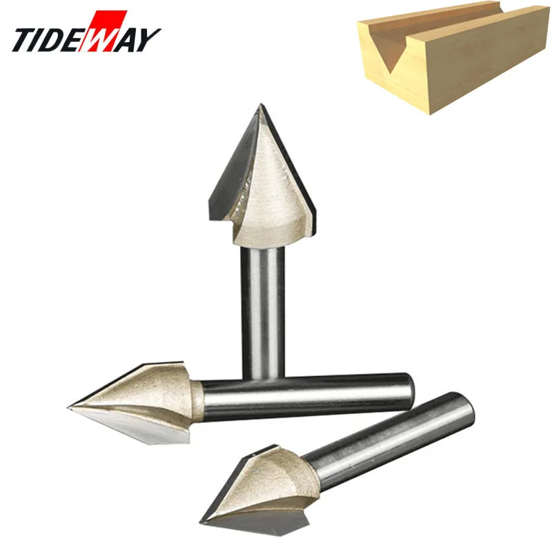 

Tideway Router Bit 1/2" 1/4" Shank V Type Slotting Cutter Tungsten Router Bits for Wood Woodworking Carving Tools End Mill