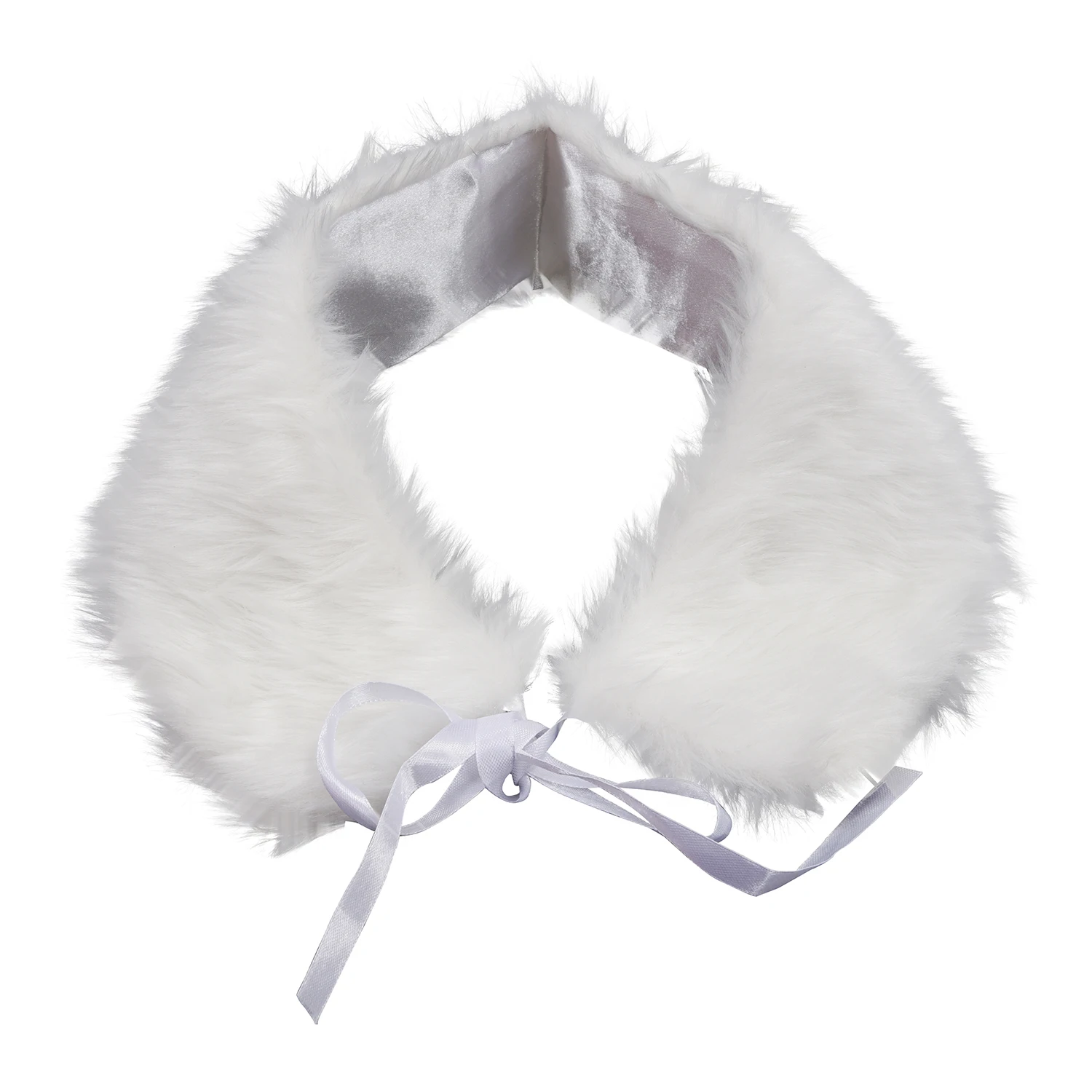 

New Ladies Faux Fur Shoulder Shawl Wrap Ribbon Bow Collar Wrap Shrug Scarf - White
