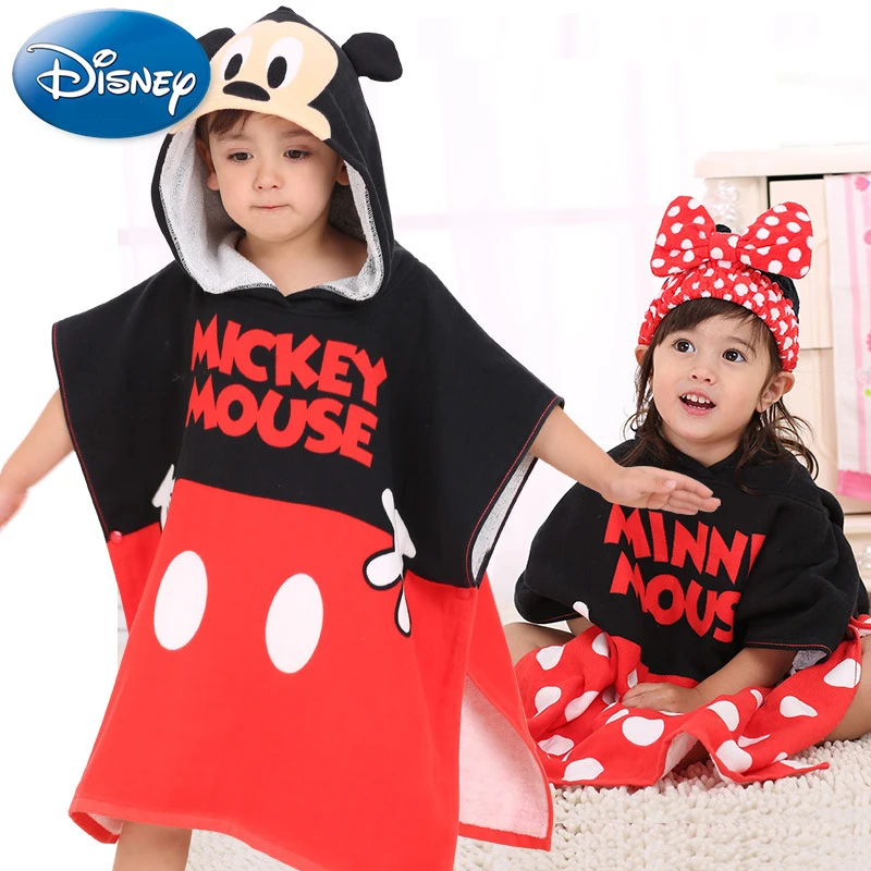  Disney Mickey Cartoon Frozen Elsa Fashion Children's Hooded Bath Towel Minnie Cape Kawaii Baby Pooh