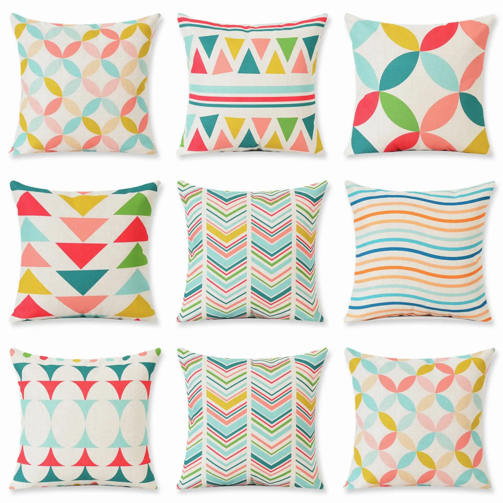 

Colorful Geometry Print Cushion Cover Cotton Linen Throw Pillowcase For Home Office Sofa Seat Chair Car 45x45cm Decor