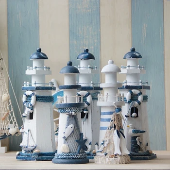 

Creative Lighthouse Wooden Decorative Arts And Crafts Mediterranean Style Navigation Light Household Home Decoration