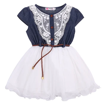 

Pudcoco New Brand Princess Girls Baby Kids Lace Belt Denim Tulle Stitching Dress Age 1-6Y