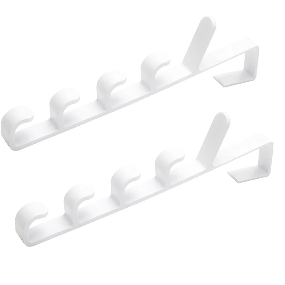 

2pcs Multi Functional Hanging Rack Portable 5 Hooks Plastic Towel Hooks Holders Over The Door Hanging Rack Hanger (White)