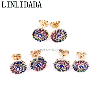 

6Pair New Fashion Gold Color Micro Pave CZ Zircon Round Eye Studs For Women Decoration Stud Earring
