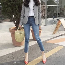 CTRLCITY прямые офисные женские джинсы стрейч джинсы обтягивающие женские брюки с высокой талией рваные джинсы четыре сезона тонкие джинсы