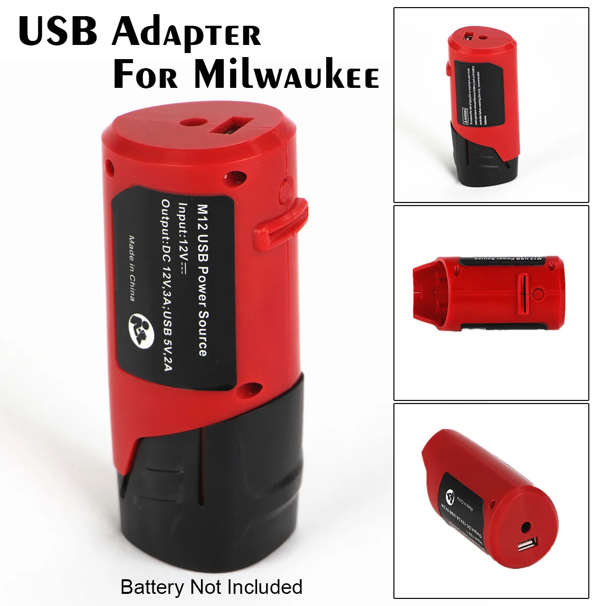 

Replacement USB DC12V Adapter For Milwaukee 49-24-2310 48-59-1201 Lithium Battery Portable Cordless Power Source