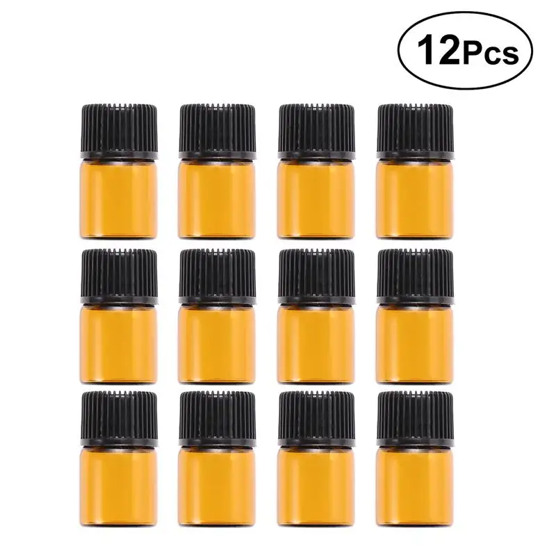 

12PC 2ml Mini Glass Vial Bottles with Orifice Reducer and Cap for Essential Oils Chemistry and Perfumes