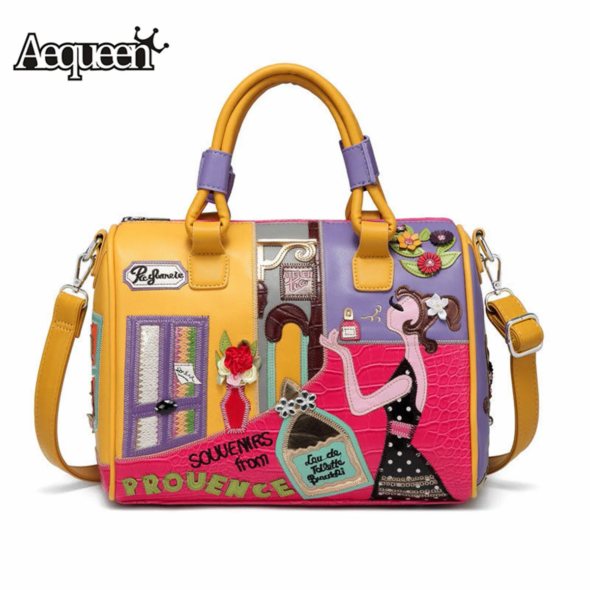 

Candy Color Luxury Handbags Fashion Cartoon Shoulder boston Bag Italian Leather Hand Bags Brands Embroidery Female Tote Bags