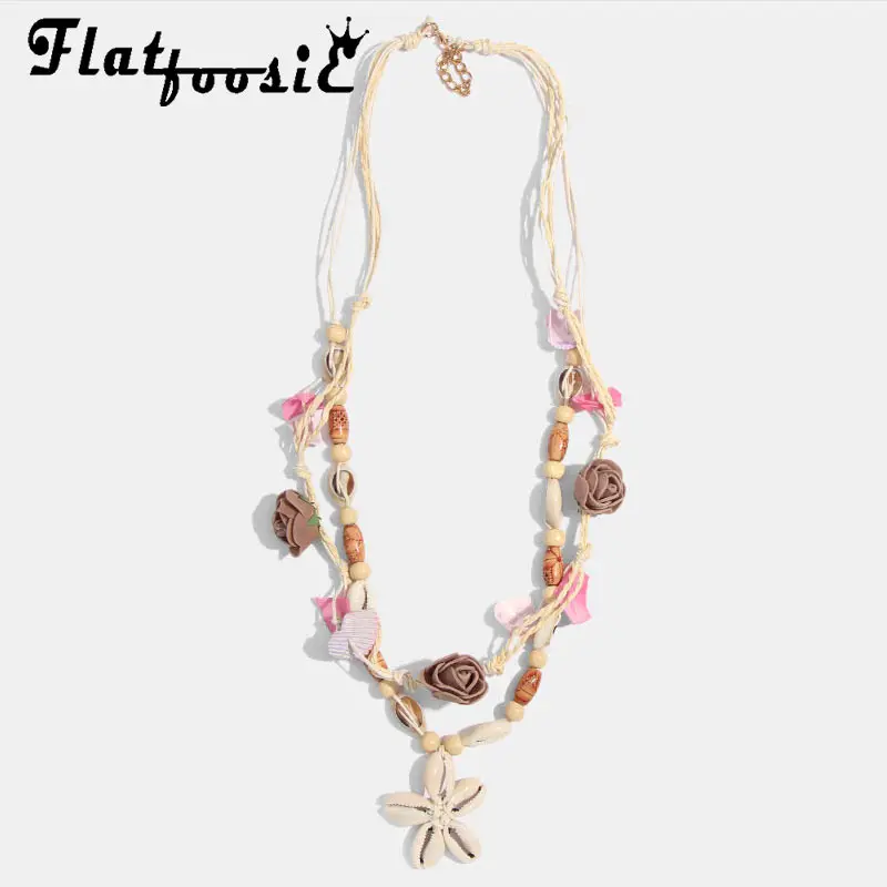 

Flatfoosie New Bohemian Handmade Sea shell Statement Necklace for Women Multi Color Stone Shell Collar Chokers Necklace Wedding