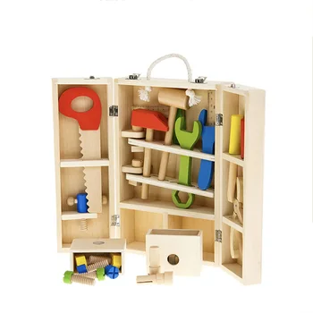 

Pretend Play Toy Wooden Simulation Toolbox Set Repair Tools Kit for Children