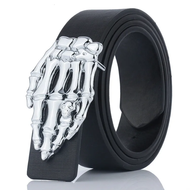 

Fashion Men Belt Skull Hand Buckle Skeleton Hand Bone Punk Rock Love Kills Skull Belt Pu Leather Hip Hop Belts