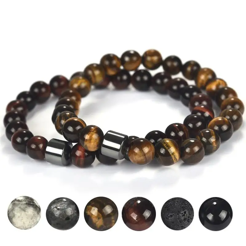 

OBSEDE Classic Natural Stone Micro Pave CZ 8mm Beads Bracelet for Men Women Elastic Friendship Bangle Lucky Jewelry Gifts