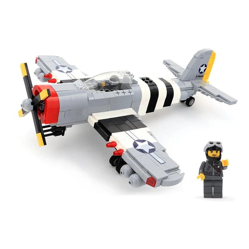 

compatible legoinglys military ww2 aircraft series P-47 Fighter(Thunderbolt) model gun weapons building blocks toys for children