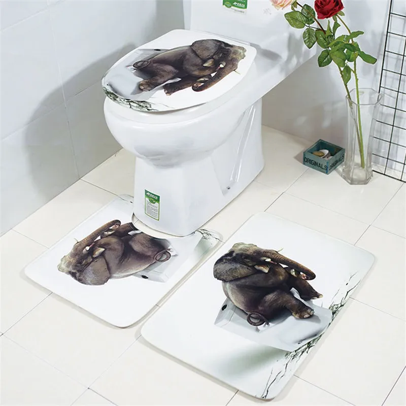 3pcs/set 3D Elephant Toilet mat 3D Bath Mats Anti Slip Bathroom Rug