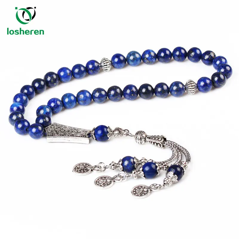 

LOSHEREN New Lapis Lazuli Stone Beads 33 Islamic Rosary Muslim Tasbih Allah Beads Man Bracelet Ramadan Gift 8mm Tesbih