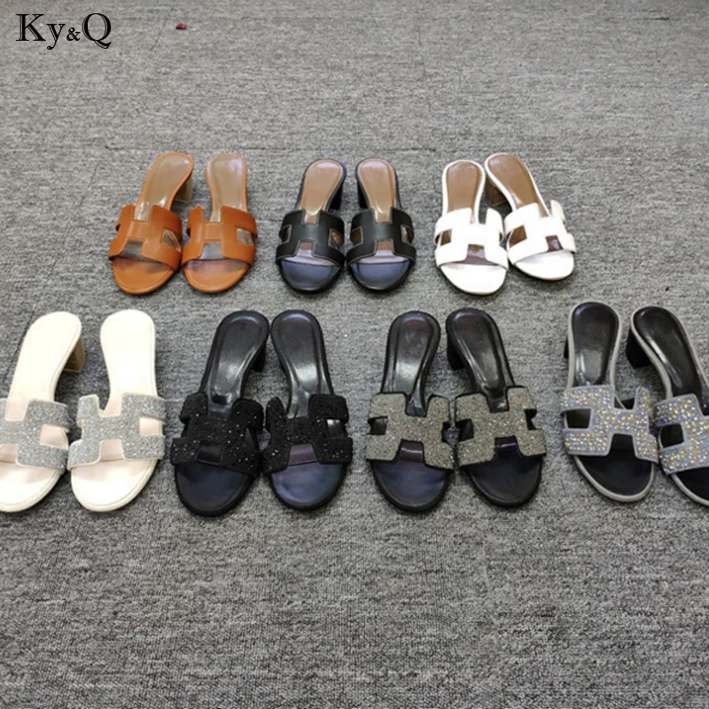 

Summer New 2019 Fashion Ladies Wear Trend Thick With Breathable Rhinestone Comfortable Beach With Casual Versatile Slippers3-5cm