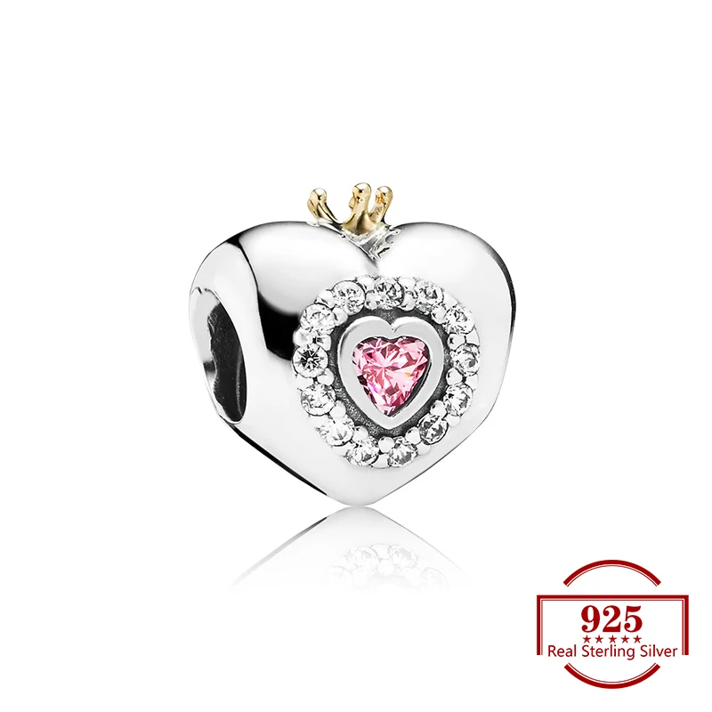 

Heart-shaped Zircon Crown Charms Diy Beads Fits Original Charm 925 Sterling Silver Bracelet Women Trendy Jewelry Gift
