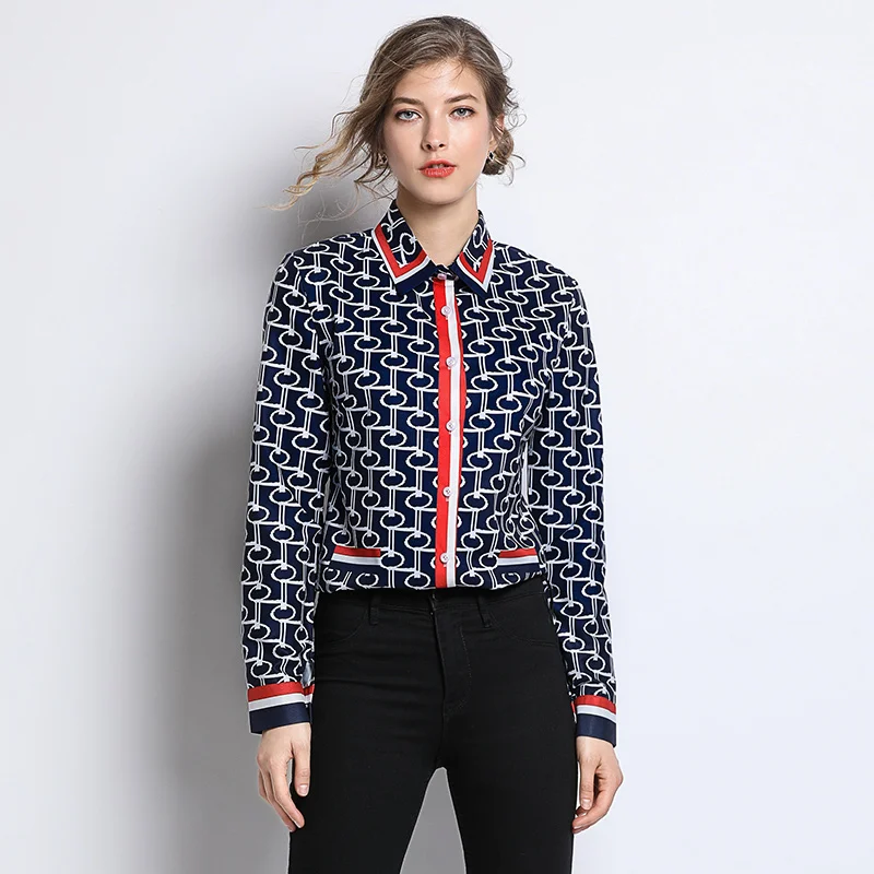 

New Women Shirts Print Slim Long Sleeve Blouse Shirt 1733