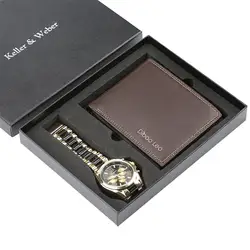 Роскошные мужские часы хронограф наручные Подарочный набор с кожаным кошельком высокое качество подарок часы набор для мужчин reloj masculino